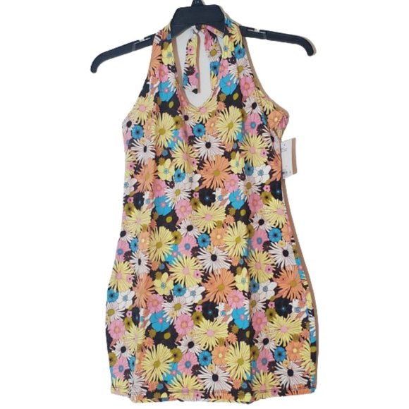 Juniors' SO® Halter Bodycon Mini Dress Size Large Sleeveless Floral Multicolor - Picture 2 of 6